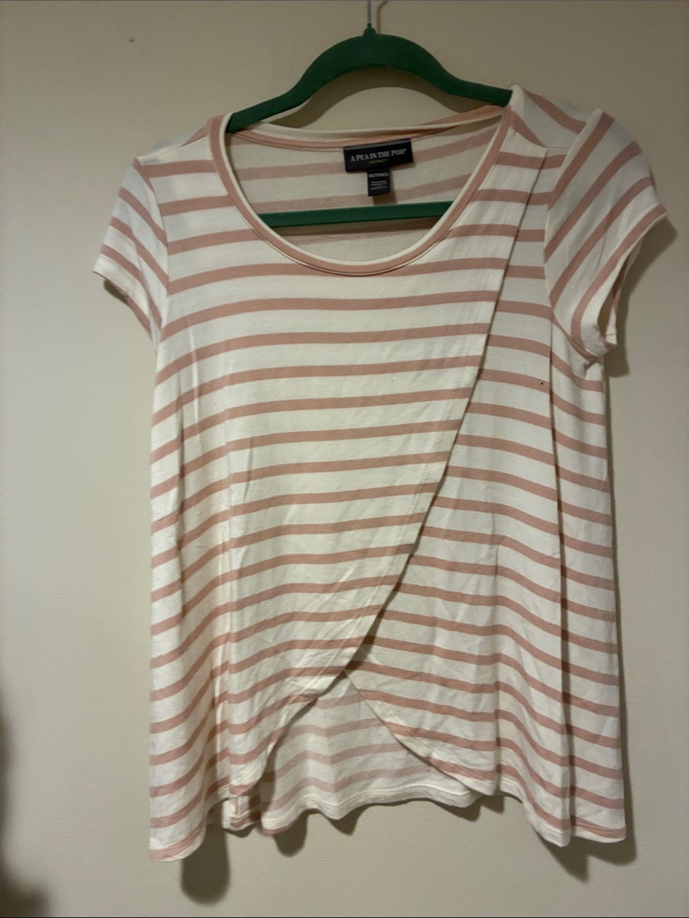 A Pea in the Pod Cream & Blush Striped draped Front Short Sleeve Maternity XS